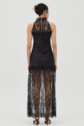 Round Neck Sheer Spliced Solid Elegant Lace Dress