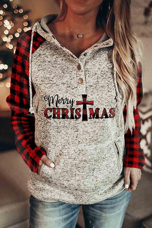 CHRISTMAS Print Button Pockets Hoodie