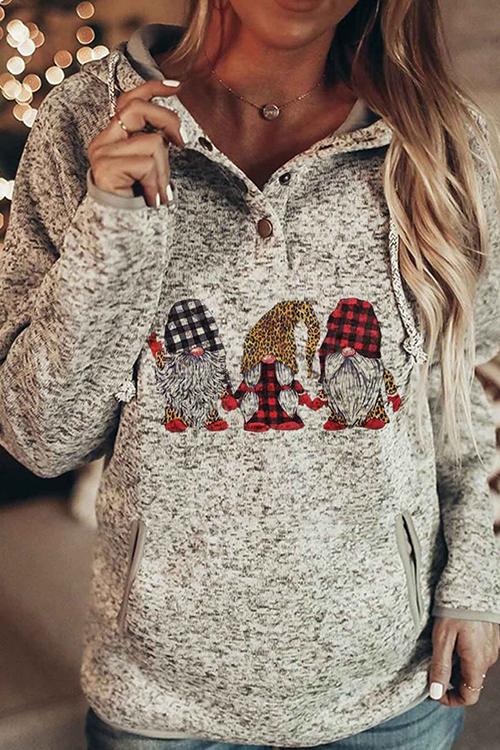 CHRISTMAS Print Button Pockets Hoodie