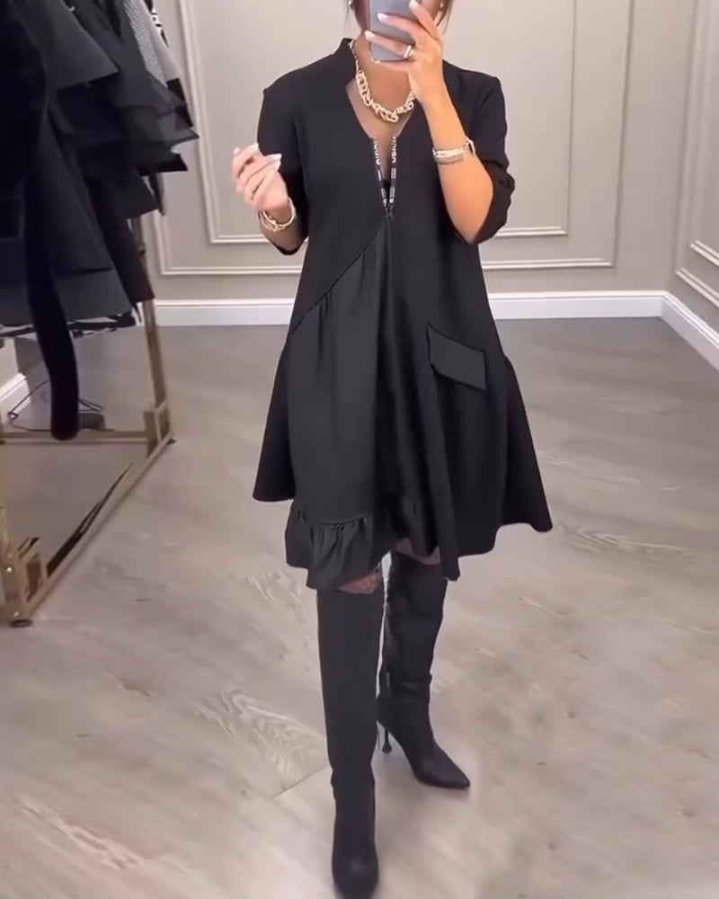 Giulia Artistic V Neck Elegant Dress with Premium Casual Styling