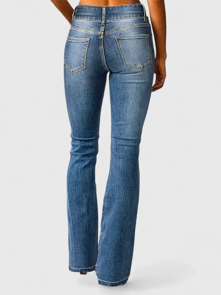 High Waist Double Button Flare Jeans