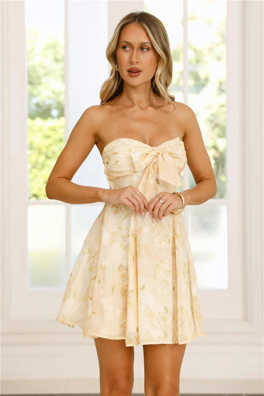 Floral Jacquard Strapless Bow Front Fit and Flare Mini Dress 5
