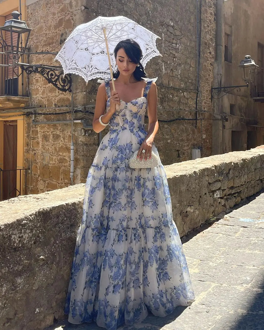 Sophia Blossom Graceful Floral Tie Strap Maxi Dress