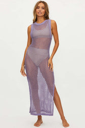 Crochet Knit Sleeveless High Neck Maxi Dress