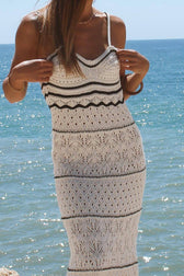 Crochet Knit Spaghetti Strap Pointelle Midi Dress 4