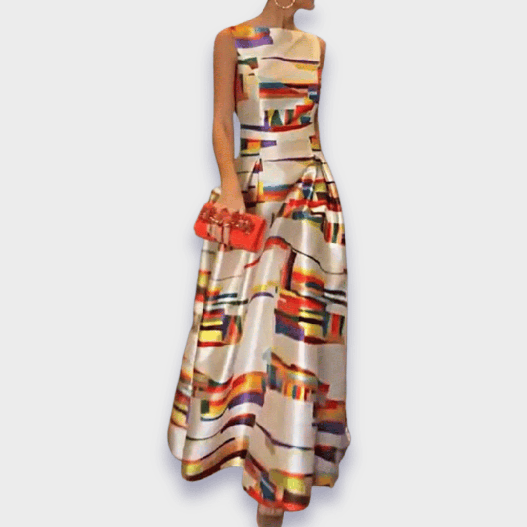 Abstract Print Sleeveless Fit and Flare Maxi Dress