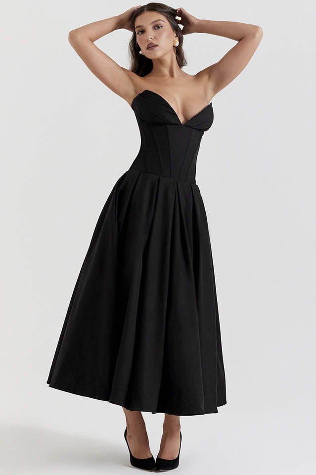 Black Lady Strapless Midi Dress