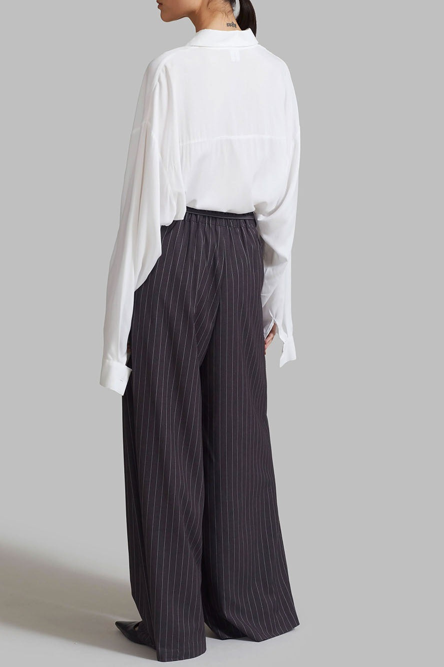 Pinstripe High Waist Pleated Drawstring Wide Leg Trousers 3
