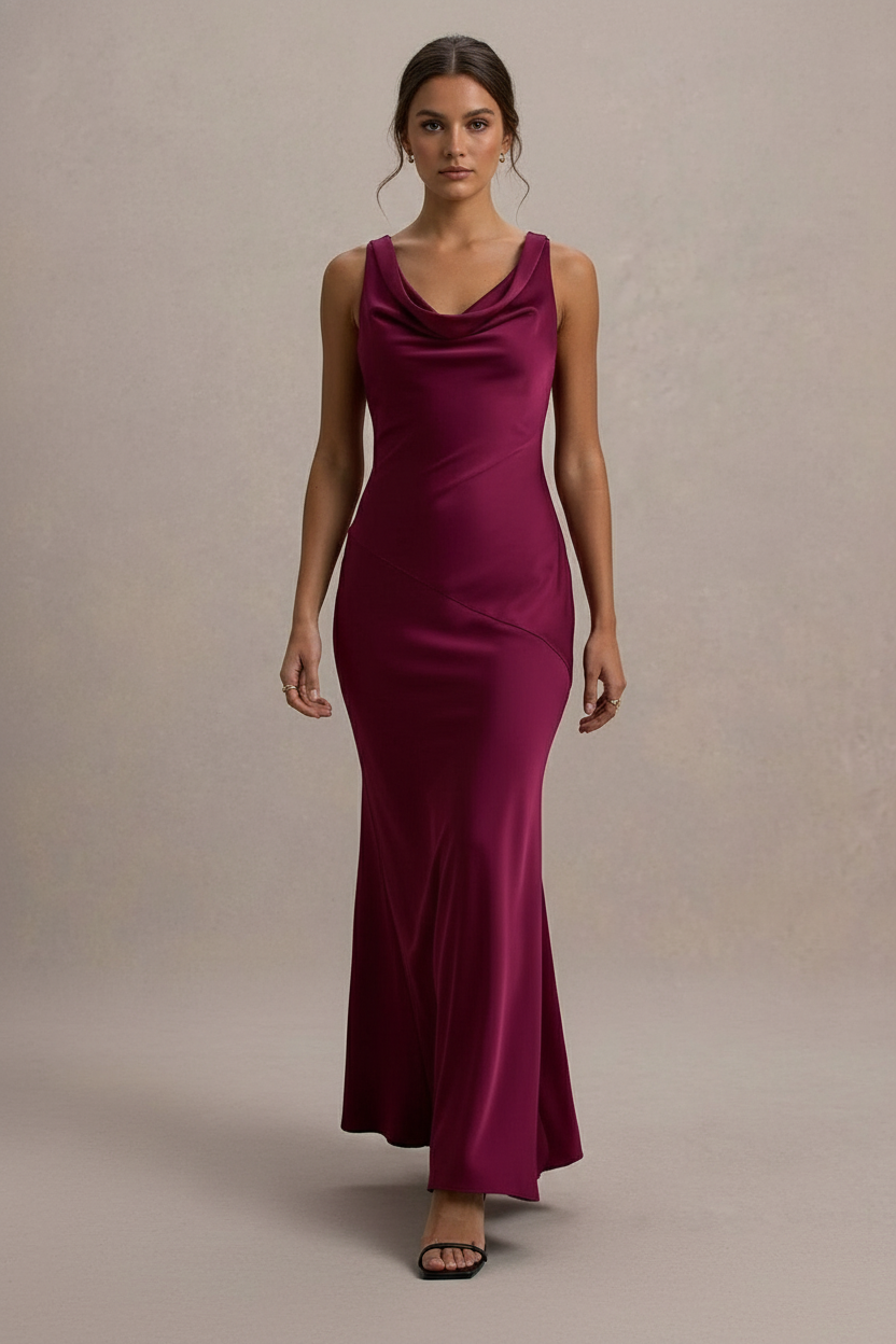 Satin Bodycon Backless Fish Maxi Dress 5