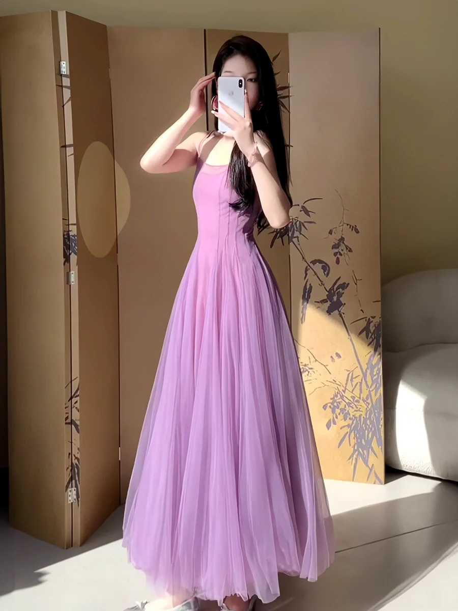 A Line Purple Tulle Long Prom Dress Sexy Evening Dresses   fg7659