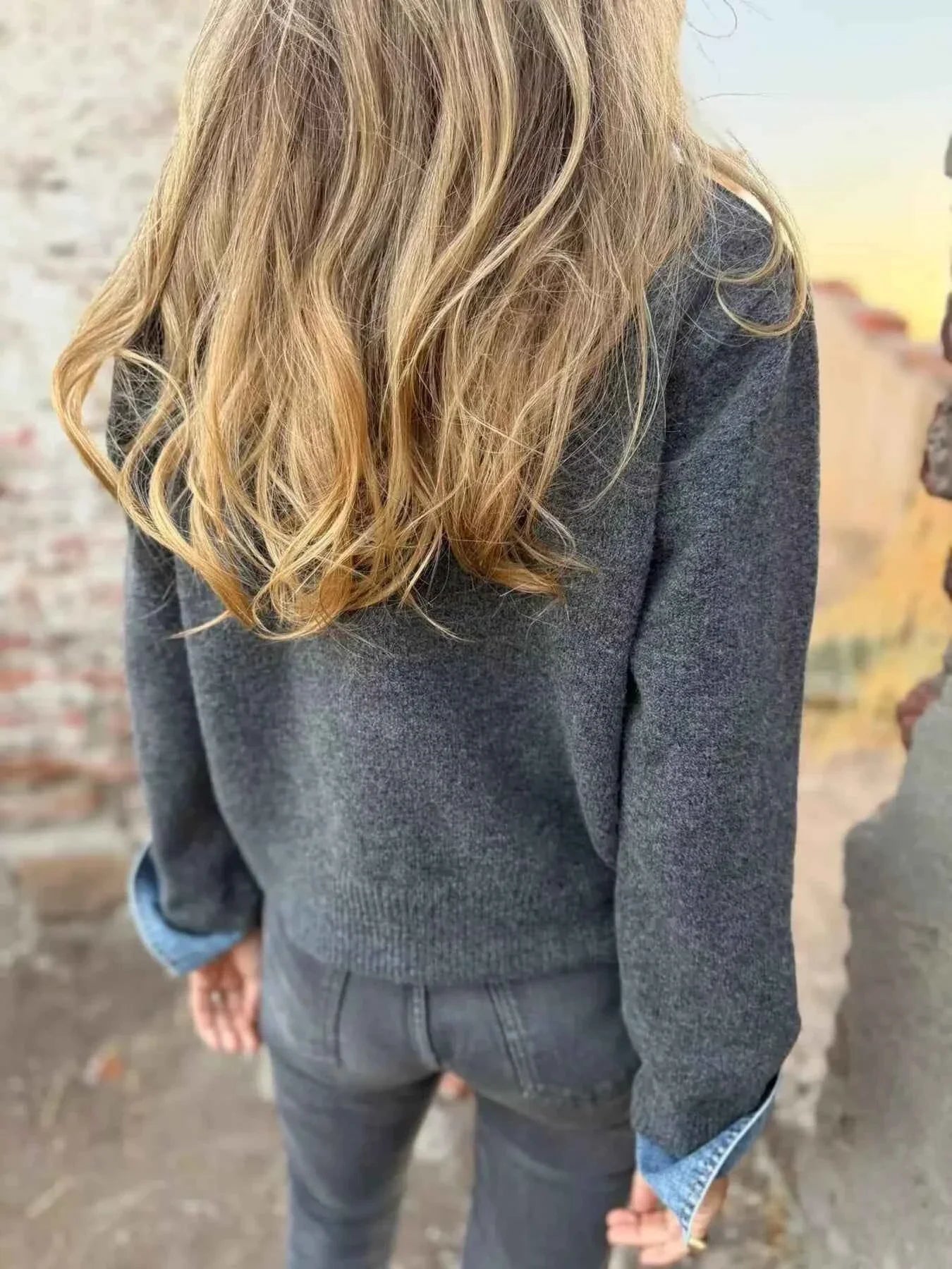 Contrast Denim Trimmed Sweater Cardigan