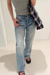 Vintage Washed Straight-Leg Denim Jeans
