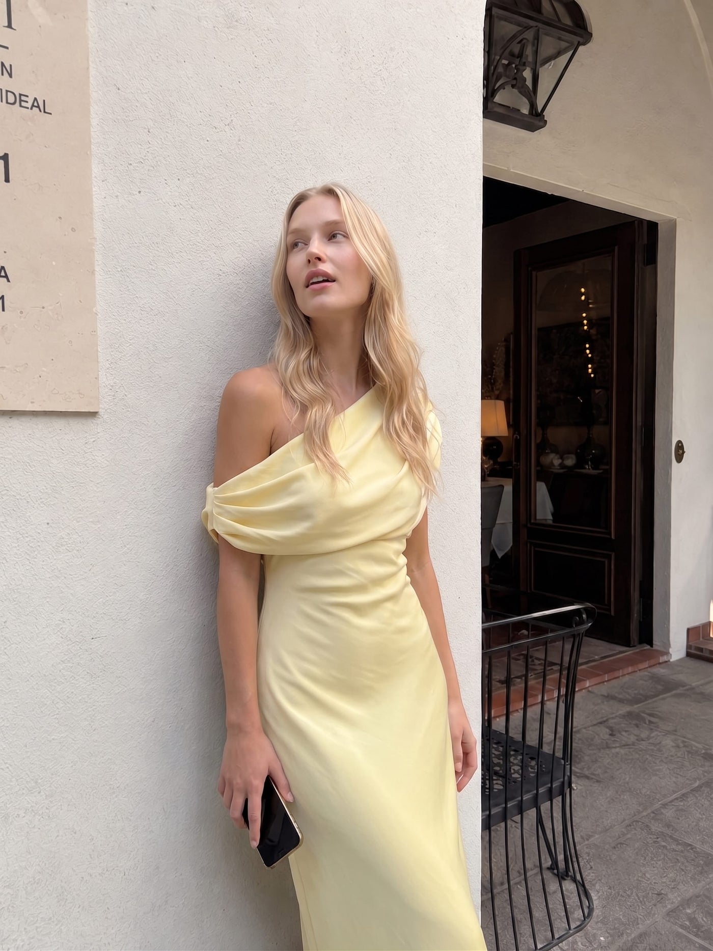 Solid Asymmetric Neckline Formal Dress