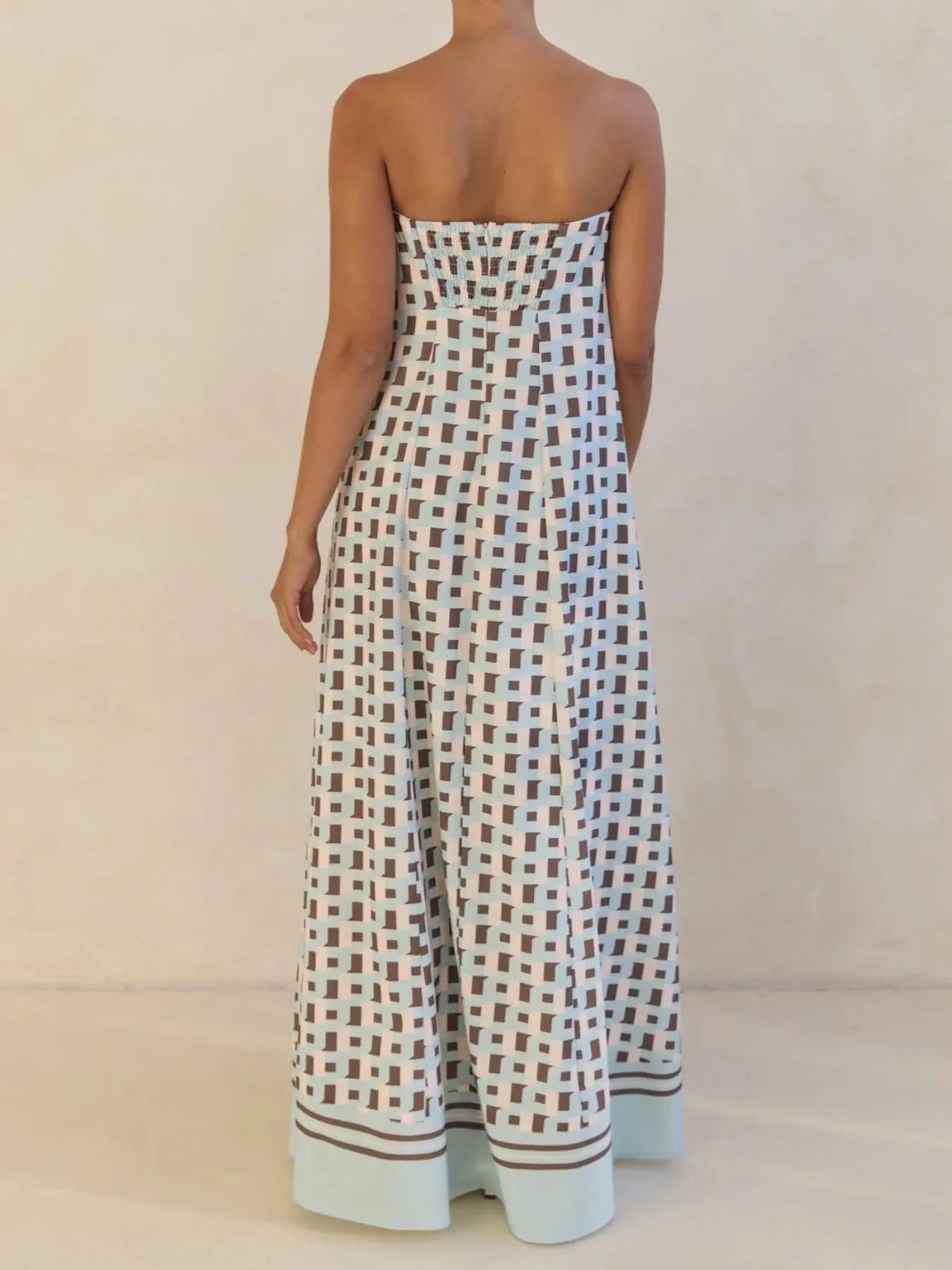 Abstract Striped Print Strapless Flowy Maxi Dress 14