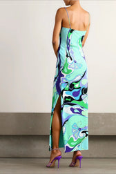 Printed Satin Cami Slit Silk Dress