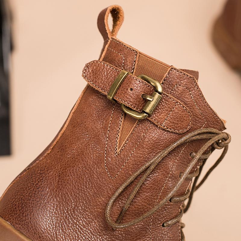 Full grain leather Combat Boots Designer Retro Chunky Riding Boots Side Zip Brown/Black