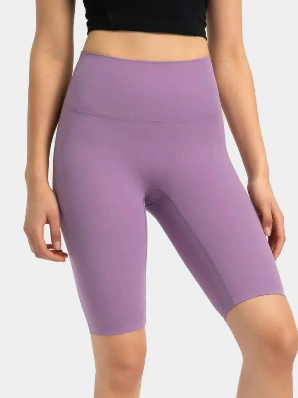 High Waist Wide Waistband Knee Length Active Biker Shorts 30