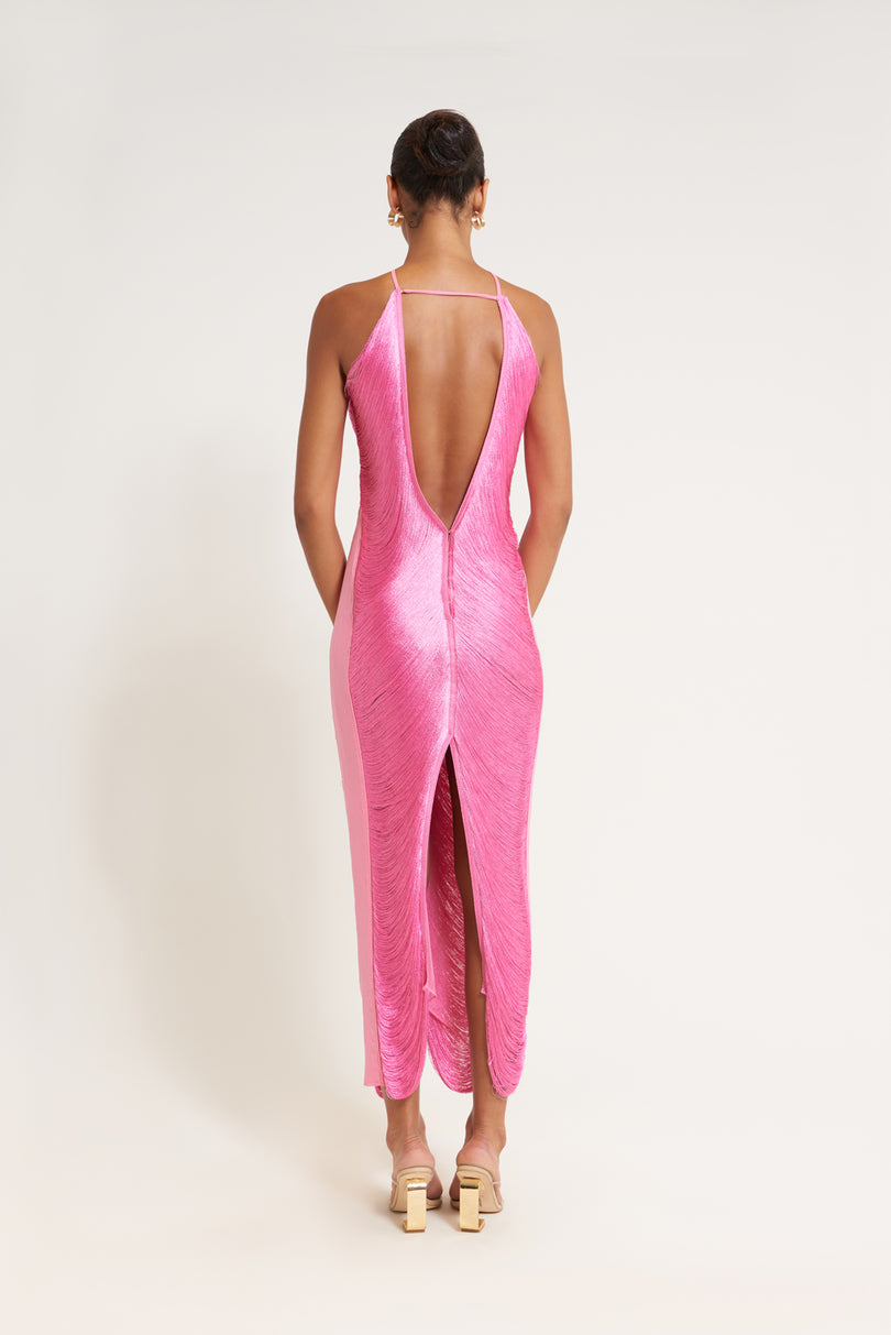 CELEB FUR IRREGULAR MAXI DRESS