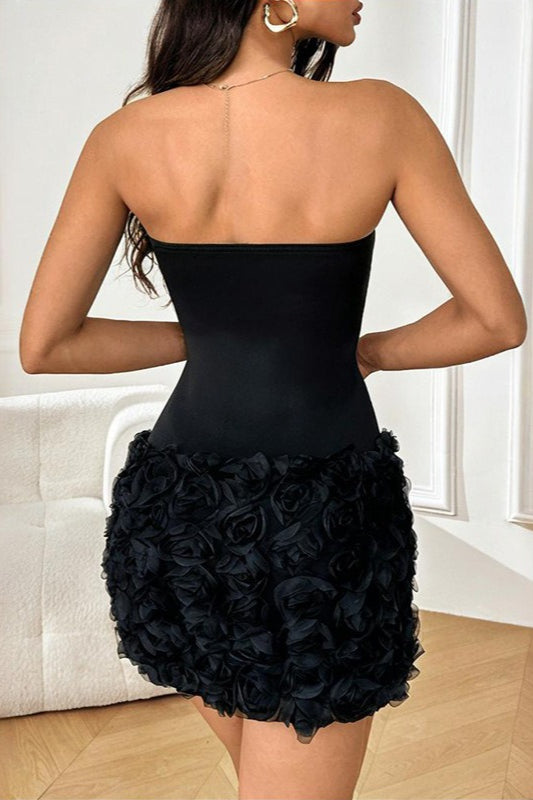 Strapless Sweetheart Bustier 3D Floral Bodycon Mini Dress