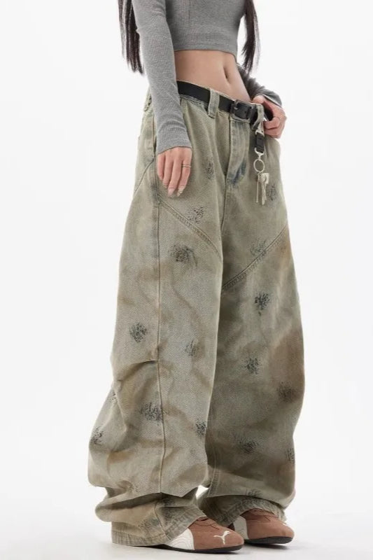 Distressed Wide Leg Loose Jeans