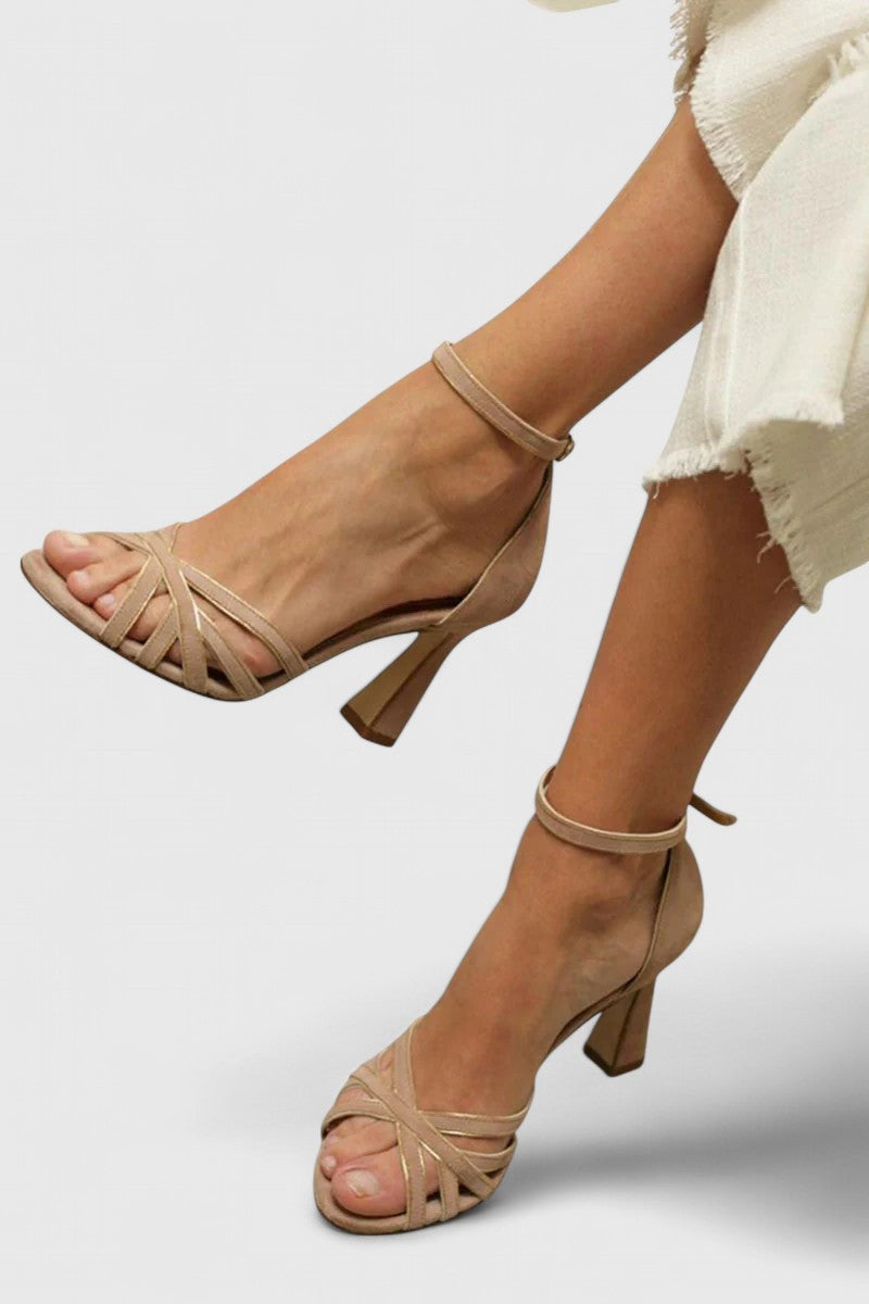 Open Toe Strappy Ankle Strap Block Heel Sandals