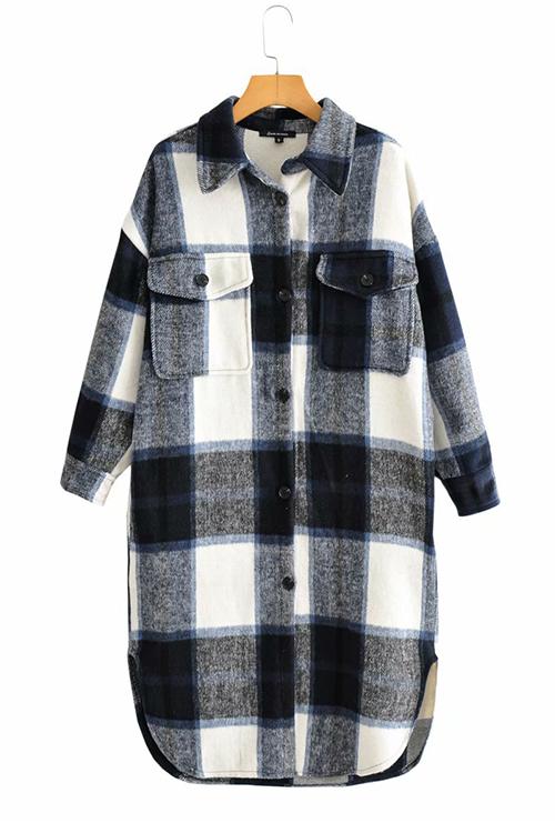Single Breasted Plaid Long Coat