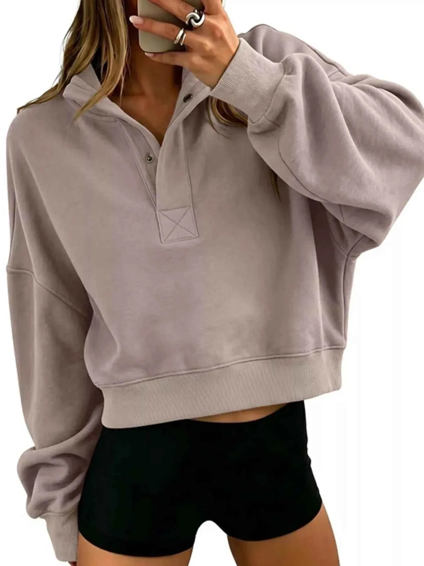 Half Snap Dropped Shoulder Sweatshirt