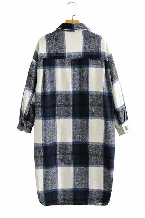 Single Breasted Plaid Long Coat