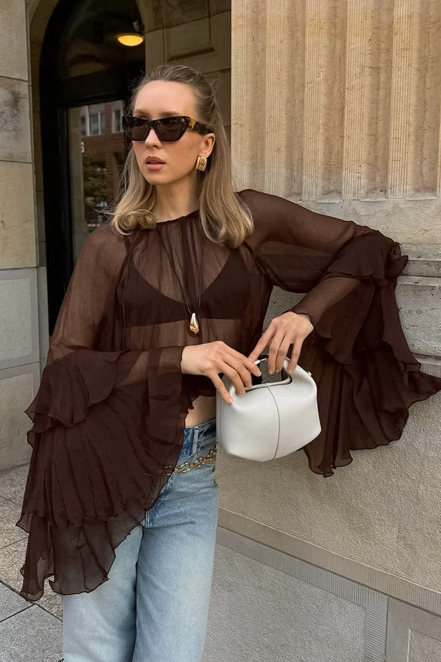 Ruffle Sleeve Loose Chiffon Blouse