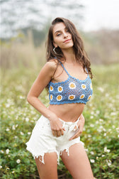 Crochet Cami Cropped Flowered Top
