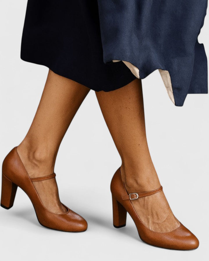 Round Toe Ankle Strap Block Heel Mary Jane Pumps