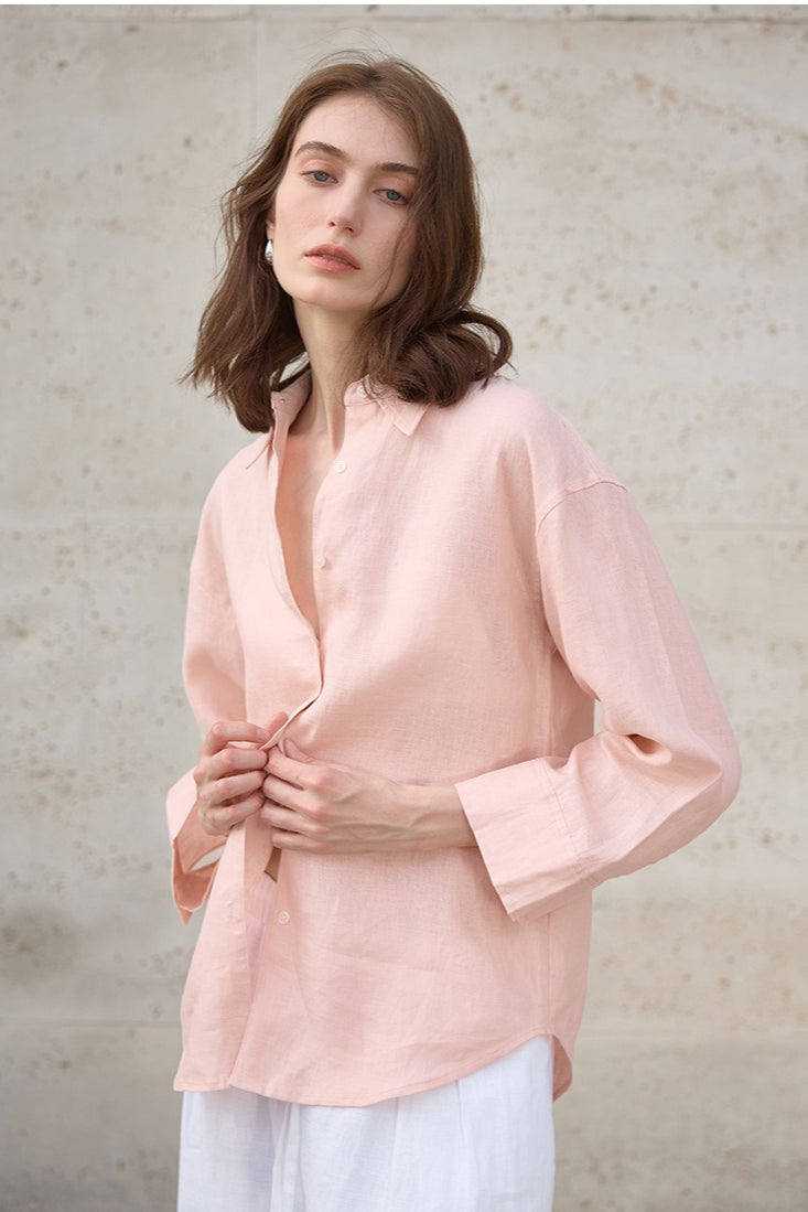Linen Look Collared Drop Shoulder Wide Sleeve Relaxed Shirt 5