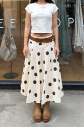 French Polka Dot Draped A-Line Skirt