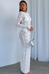 Sheer Lace Cutout Pattern Bodycon Maxi Lace Dress