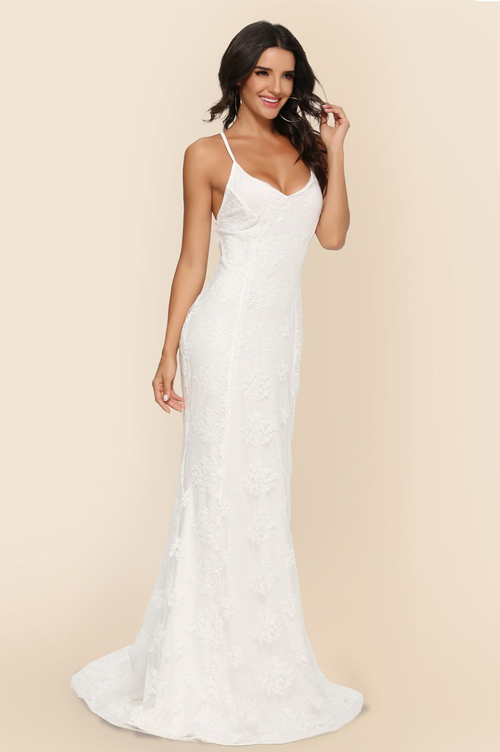 Lace V-Neck Spaghetti Strap Backless Mermaid Gown