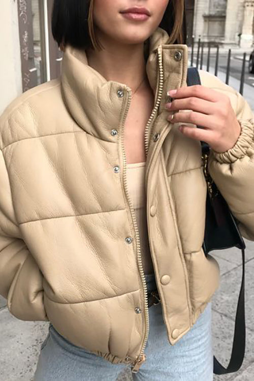 Faux Leather Puffer Jacket