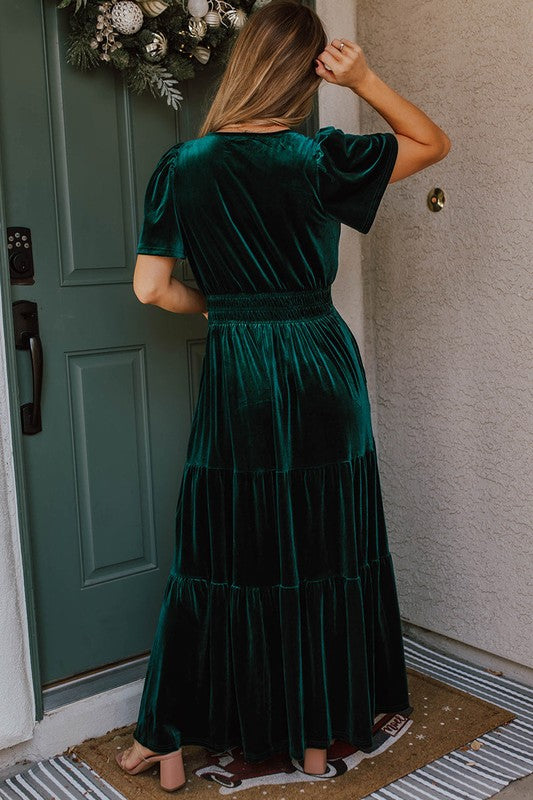 Paula Statement Women's Maxi Dress with Short Sleeves and Ruched Waist Boutique Edit