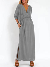 Deep V-Neck Batwing Pocket Maxi Dress 13