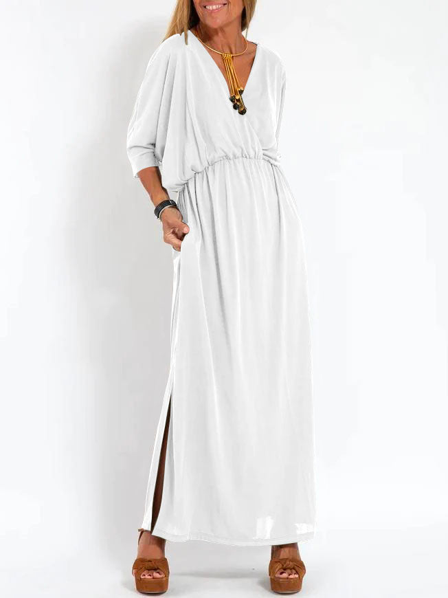 Deep V-Neck Batwing Pocket Maxi Dress 14