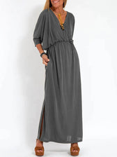 Deep V-Neck Batwing Pocket Maxi Dress 12