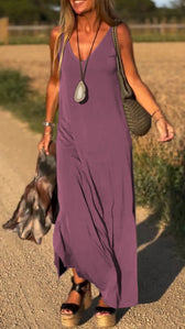 V-Neck Spaghetti Strap Side Slit Loose Maxi Dress 7