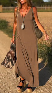 V-Neck Spaghetti Strap Side Slit Loose Maxi Dress 9