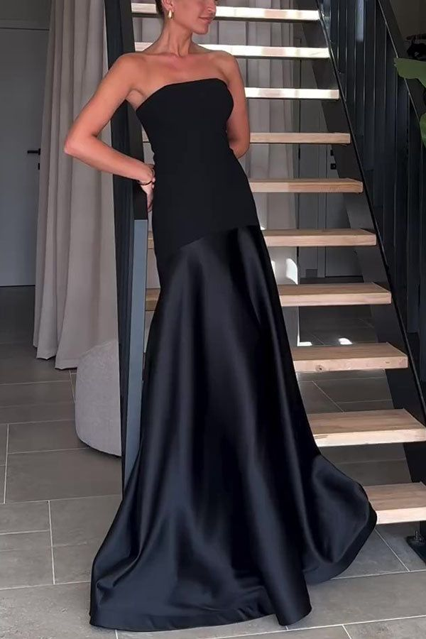 Sexy Strapless Navy Blue Long Prom Dress Formal A Line Evening Dress cc1516