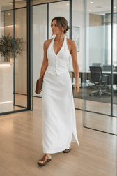 Linen Halter Vest Maxi Dress Two Piece Work Set