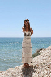 Crochet Knit Spaghetti Strap Pointelle Midi Dress 3
