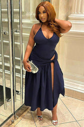 Halter Deep V-Neck Backless High Split Maxi Dress 23
