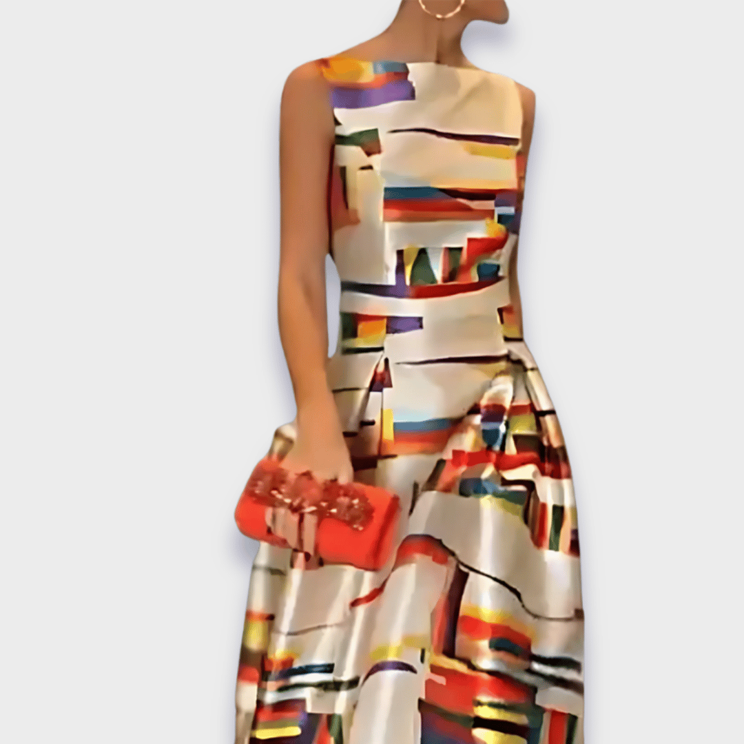 Abstract Print Sleeveless Fit and Flare Maxi Dress