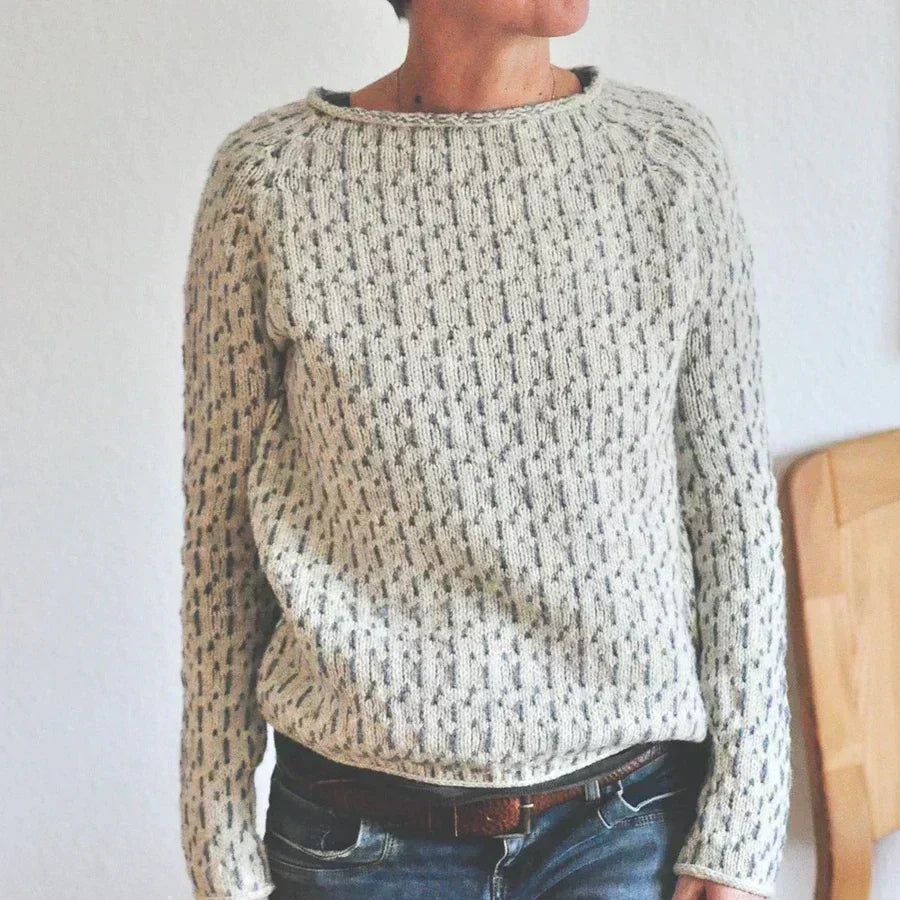 Crew Neck Dropped Shoulder Textured Knit Sweater