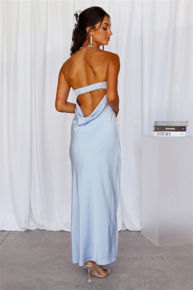 Strapless Satin Straight Neck Column Midi Dress 13