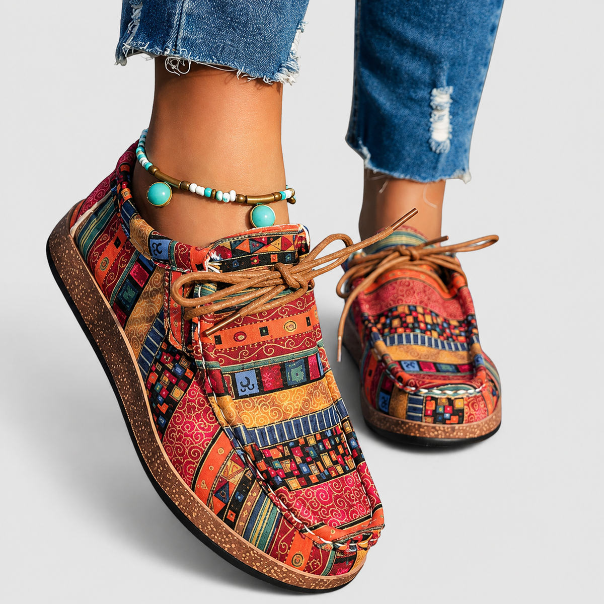 Aztec Print Lace Up Platform Sneakers